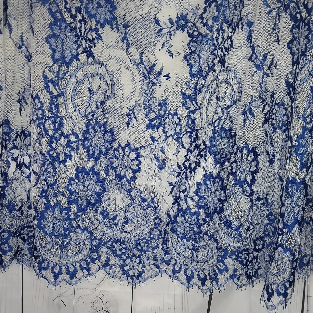 Fashion Nova Sheer Cold Shoulder Blue And White Floral Lace Romantic Top - Picture 9 of 10